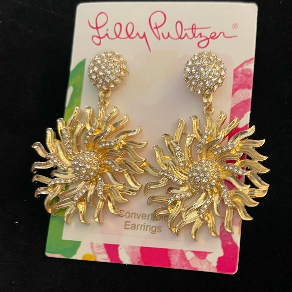 Lilly Pulitzer Chase The Sun Crystal Gold Metallic Earrings NWT - Picture 4 of 4
